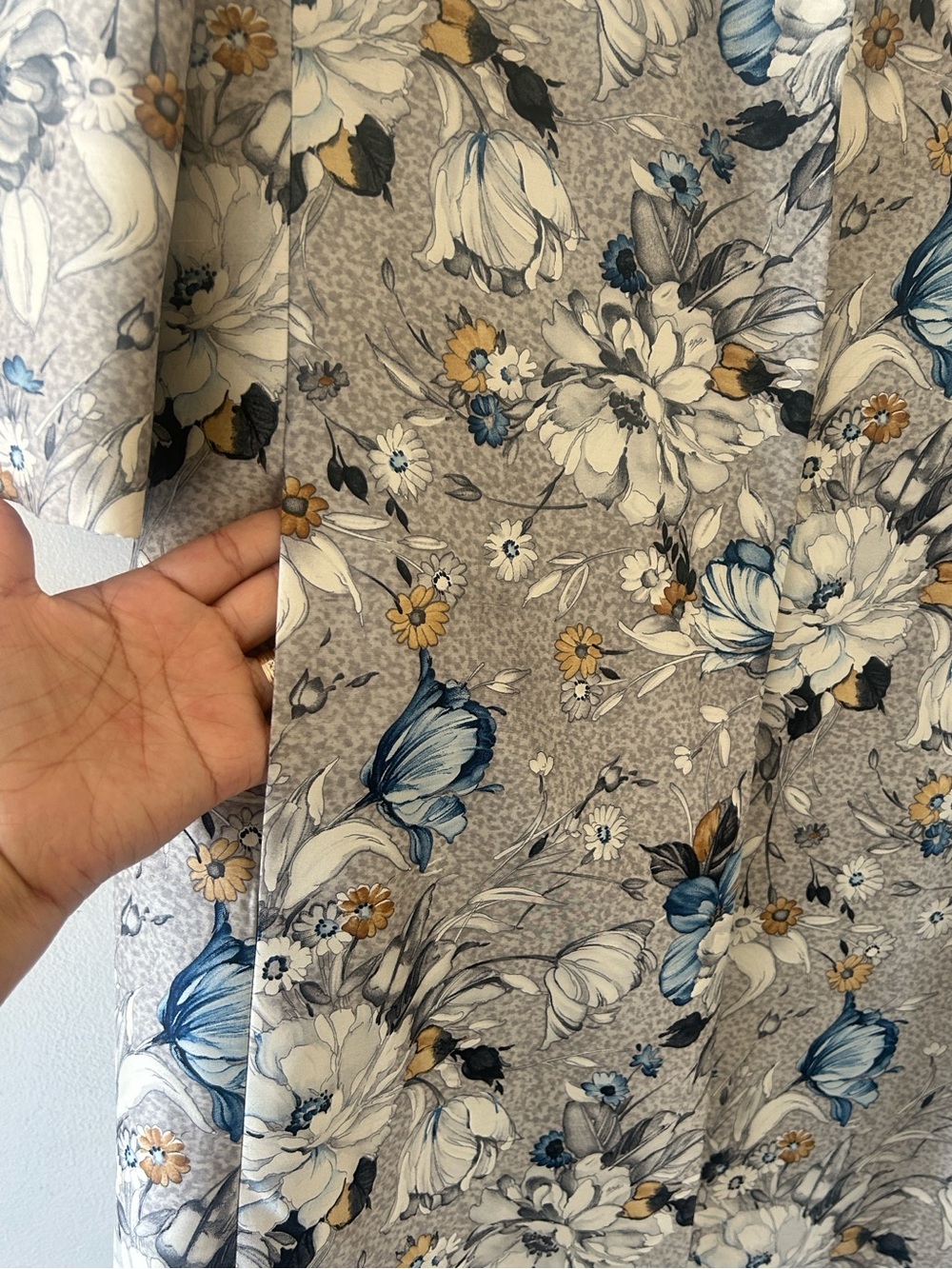 Dana Buchman Floral Jacquard Trench Coat in Light Gray and Blue - Picture 6 of 14